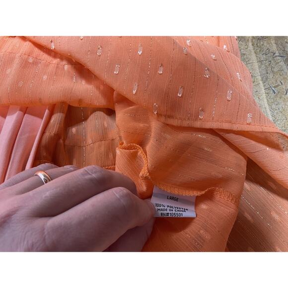 Double D Ranch Orange Ruffle Smocked Maxi Prairie Dress Large Whimsical - Picture 10 of 15